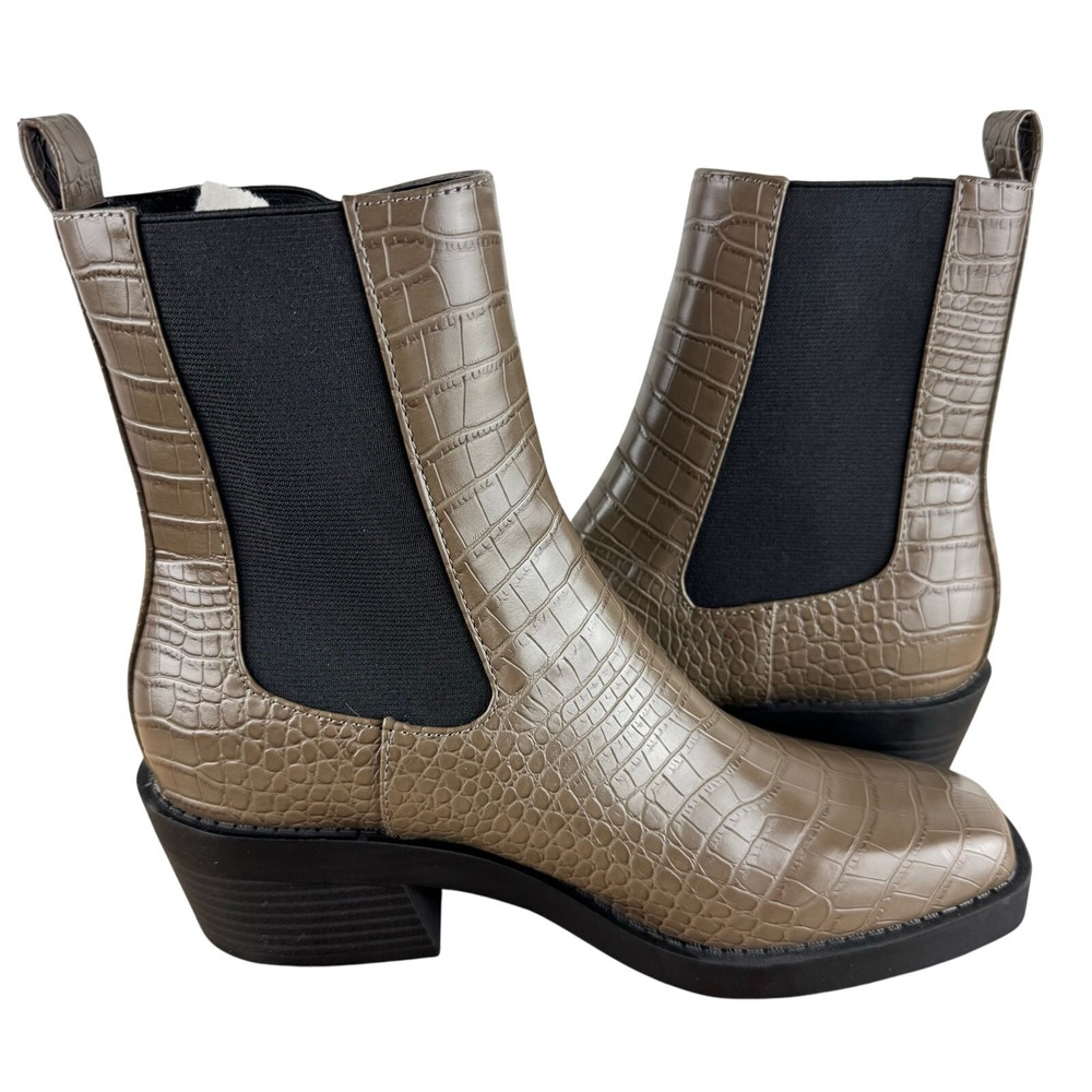 Open Edit Edayla Chelsea Boots Taupe Croc Embossed Square Toe Womens 7M - Picture 8 of 15